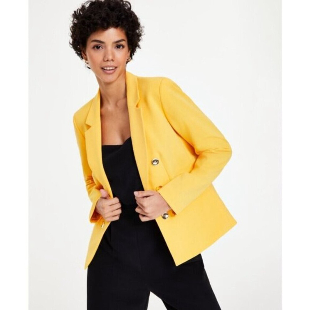 BAR III Women's Bi-Stretch Faux-Double-Breasted Honey Yellow Dress Jacket NWT